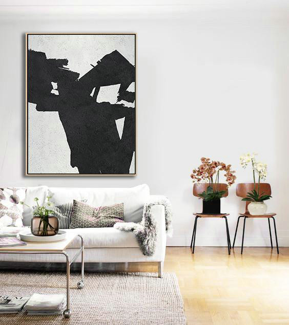 Oversized Art,Black And White Minimal Painting On Canvas - Family Wall Decor